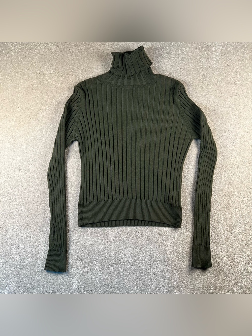 Zara Turtleneck Sweater Ribbed Green Stretch Knit Women's Medium